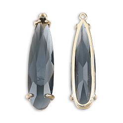 Gray Transparent K9 Glass Pendants, with Light Gold Plated Brass Findings, Cadmium Free & Lead Free, Faceted, Teardrop, Gray, 32x9x6mm, Hole: 1.2mm