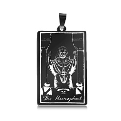 Electrophoresis Black Stainless Steel Pendants, Rectangle with Tarot Pattern, Electrophoresis Black, The Hierophant or the Pope V, No Size