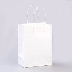 White Pure Color Kraft Paper Bags, Gift Bags, Shopping Bags, with Paper Twine Handles, Rectangle, White, 27x21x11cm