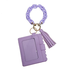 Medium Purple PU Leather Photocard Holders, Hanging Card Protector Sleeve, Name Card Holder with Tassel & Acrylic Chain, Rectangle, Medium Purple, 70x60mm