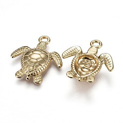 Real 18K Gold Plated Tibetan Style Alloy Pendants, Ocean Theme, Lead Free & Nickel Free & Cadmium Free, Sea Turtle, Real 14K Gold Plated, 28.5x24.5x4.5mm, Hole: 2.5mm
