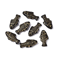 Черный Стеклянные бусины, рыба, золотой металл обвитыми, чёрные, 25x12x5~5.5 мм, отверстие : 1.2 мм