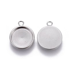 Stainless Steel Color 304 Stainless Steel Pendant Cabochons Settings, Flat Round, Stainless Steel Color, 14.6x12x2mm, Hole: 1.6mm, Tray: 10mm