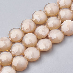Navajo White Opaque Solid Color Glass Beads Strands, Faceted, Flat Round, Navajo White, 14x8mm, Hole: 1~1.2mm, about 25pcs/strand, 13.77 inch(35cm)