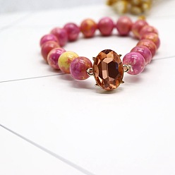 Pink Boho Stone Beaded Gemstone Bracelet with Ethnic Charm - European Style Jewelry