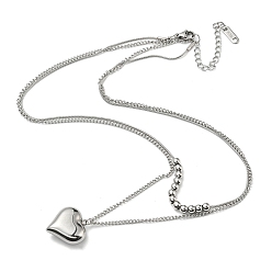 Stainless Steel Color 304 Stainless Steel Round Snake & Curb Chains Double Layer Necklaces, with Heart Pendant, Stainless Steel Color, 15.94 inch(40.5cm)