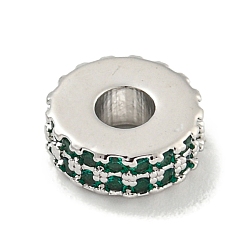 Зеленый Обшивка стойки латунь с циркониевыми бусинами, долговечный, без свинца и без кадмия, плоско-круглые, платина, зелёные, 8x3 мм, отверстие : 2.5 мм