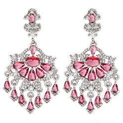 Светло-Вишневый Латунь микро проложить кубический цирконий болтаться серьги стержня, цветок, платина, светло-вишневый, 53x27 мм