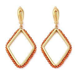 Оранжевый Серьги-кольца из латуни с кубическим цирконием и ромбами, без кадмия и без свинца, реальный 18 k позолоченный, оранжевые, 55x26.5 мм