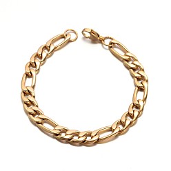 Golden Boy's 304 Stainless Steel Mother-Son Figaro Chain Bracelets, with Lobster Claw Clasp, Faceted, Golden, 210x8.5mm
