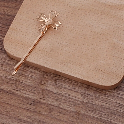 Light Gold Iron Hair Bobby Pin Findings, with Flower Brass Findings, Light Gold, 55x2mm