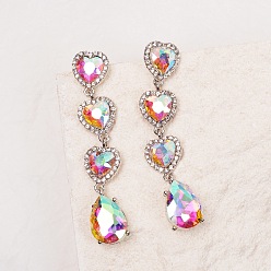 AB color Summer Retro Geometric Diamond Earrings Long Gradient Sapphire Love Drop Earrings Earrings