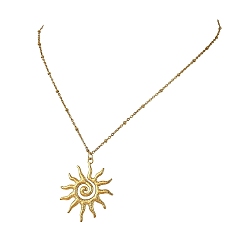 Golden 304 Stainless Steel Sun Pendant Satellite Chain Necklaces, Ion Plating(IP), Golden, 17.91 inch(45.5cm)