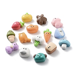 Mixed Color Smiling Face Opaque Resin Decoden Cabochons, Fruit & Vegetable & Cat Shape, Mixed Shapes, Mixed Color, 8~18x9~14x6.5~8mm