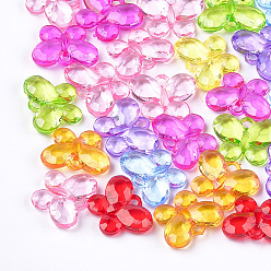 Mixed Color Transparent Acrylic Pendants, Faceted, Butterfly, Mixed Color, 21x27x6.5mm, Hole: 3mm, about 260pcs/500g