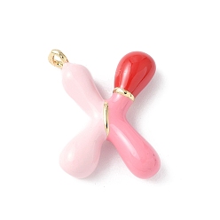 Letter X Латунь эмаль подвески, долговечный, без кадмия и без свинца, реальный 18 k позолоченный, буквенное очарование, Письмо X, 21~25x6~25x4~7 мм, отверстие : 1.6~2 мм