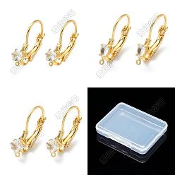 Real 18K Gold Plated 30Pcs 3 Styles Brass Micro Pave Clear Cubic Zirconia Leverback Earring Findings, Nickel Free, Real 18K Gold Plated, 18.5~19.5x3.5~5x11.5~13mm, Hole: 0.8mm, Pin: 0.9mm, 10pcs/style