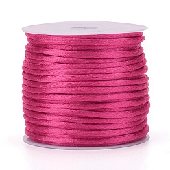Deep Pink Nylon Cord, Satin Rattail Cord, for Beading Jewelry Making, Chinese Knotting, Deep Pink, 2mm, about 10.93 yards(10m)/roll