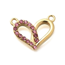 Индийский Красный 304 подвески из нержавеющей стали, со стразами, ионное покрытие (ip), сердце, реальный 14 k позолоченный, Индийская красная, 13x15x3 мм, отверстие : 1 мм