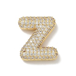 Letter Z Латунные микро проложить кубического циркония подвески, без свинца и без кадмия, реальный 18 k позолоченный, Письмо Z, 22x18x6 мм, отверстие : 3x2 мм