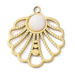 Белый Нефрит Вакуумное покрытие pvd 316 подвески из нержавеющей стали, с натуральным белым нефритом, цветок, реальный 18 k позолоченный, 16.5x15x3 мм, отверстие : 1.5 мм