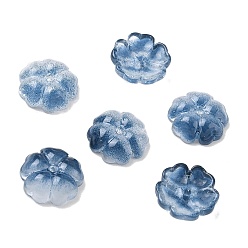 Marine Blue Gradient Color Transparent Glass Bead Cap, 5-Petal Flower, Marine Blue, 13x4.5mm, Hole: 1.4mm