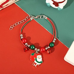Santa Claus Многорядные браслеты из эмалированного сплава с рождественскими подвесками, с пластиковыми круглыми бусинами и нейлоновыми шнурами, зеленый и красный, Дед Мороз, 6.69 дюйм (17 см)