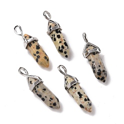 Dalmatian Jasper Natural Dalmatian Jasper Pendants, Faceted, with Platinum Tone Brass Findings, Lead free & Cadmium Free, Bullet, 27~30x9~10x7~8mm, Hole: 4x3mm