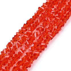 Красный Прозрачные стеклянные бусины, треугольные, граненые, красные, 2~2.5x3.5~4x3.5~4 мм, отверстие : 0.8 мм, около 126~132 шт / нитка, 13.78~14.96'' (35~38 см)