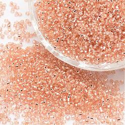 PeachPuff 8/0 Round Glass Seed Beads, Silver Lined Square Hole, Transparent Colours, PeachPuff, 2.8~3.2mm, Hole: 1.0mm, about 15000pcs/pound