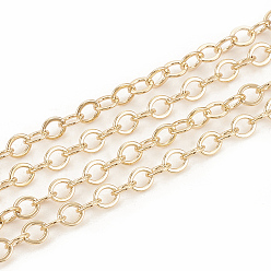 Real 18K Gold Plated Brass Cable Chains, Soldered, with Spool, Flat Oval, Real 18K Gold Plated, Lead Free & Nickel Free, 3.5x3x0.4mm, about 98.42 Feet(30m)/roll