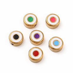 Mixed Color Eco-Friendly 304 Stainless Steel Beads, with Enamel, Flat Round with Evil Eye, Golden, Mixed Color, 8x4mm, Hole: 1.5mm