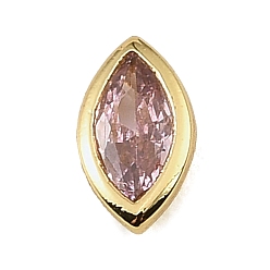 Pink Brass Pave Cubic Zirconia Cabochons, Horse Eye, Faceted, Pointed Back, Rack Plating, Long-Lasting Plated, Cadmium Free & Lead Free, Real 18K Gold Plated, Pink, 8x4.5x2mm