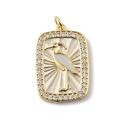 Птица Подвески из латуни микропаве с фианитами и эмалью, прямоугольные, стойки покрытие, долговечный, без свинца и без кадмия, реальный 18 k позолоченный, с целью перехода в кольце, птица, 26.5x17.5x2 мм, отверстие : 3.2 мм