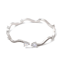 Платина Браслеты-манжеты из латуни с микропаве из прозрачных кубических цирконий для женщин, волнистый край, стойки покрытие, долговечный, без кадмия и без свинца, платина, внутренний диаметр: 2.32x1.91 дюйм (5.9x4.85 см)