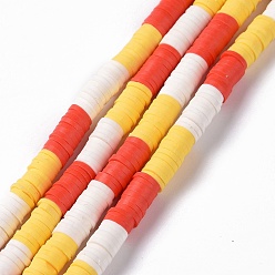 Orange Red Handmade Polymer Clay Bead Strands, Heishi Beads, Disc/Flat Round, Orange Red, 6x0.2~2mm, Hole: 2mm, about 325~330pcs/strand, 15.12~ 15.35 inch(38.4~39cm)