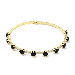 Black Brass Micro Pave Cubic Zirconia Cuff Bangles, Real 18K Gold Plated, Long-Lasting Plated, Cadmium Free & Lead Free, Black, Inner Diameter: 2-1/4 inch(5.7cm)