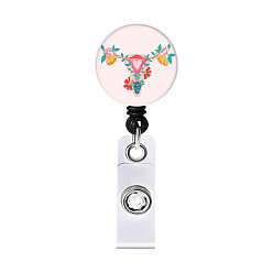 Misty Rose ABS Plastic Badge Reels, Felt Clip-On Retractable Badge Holders, Tag Card Holders, Flat Round, Misty Rose, 85x32mm