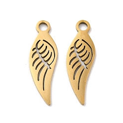 Golden 201 Stainless Steel Pendants, Wing Charm, Golden, 22x7x1mm, Hole: 2mm