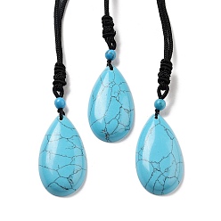 Synthetic Turquoise Synthetic TurquoisePendant Necklace with Nylon Cord for Women, Teardrop, 27.76~27.95 inch(70.5~71cm)