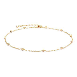 golden Minimalist Metal Beaded Chain Necklace with Diamond-Encrusted Lock, Chic and Versatile