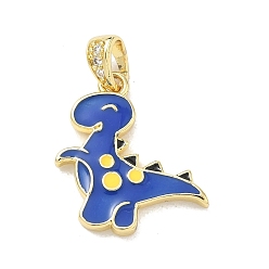 Medium Blue Brass Micro Pave Clear Cubic Zirconia Pendants, with Enamel, Dinosaur Charms, Rack Plating, Long-Lasting Plated, Cadmium Free & Lead Free, Real 18K Gold Plated, Medium Blue, 21x19.5x3mm, Hole: 2.5x5mm