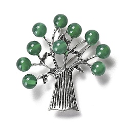 Sea Green Resin Imitation Agate Tree Brooches, Antique Silver Plated Zinc Alloy Pins, Sea Green, 54x52x14.5mm