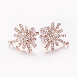 Rose Gold Brass Micro Pave Cubic Zirconia Stud Earring Findings, with Loop, Lead Free & Cadmium Free, Shining Star, Rose Gold, 18x15x2.5mm, Hole: 1mm, Pin: 0.8mm