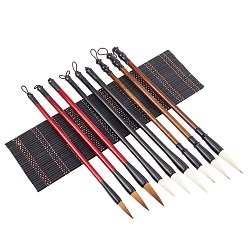 Black Calligraphy Brushes Pen Set, with Roll-up Bamboo Brush Holder, for Professional Calligraphy, Black, 300~305x245~295x2.5~5.5mm