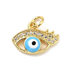 Темно-Голубой Покрытие стойки латунь микропаве прозрачные кубические циркониевые подвески, с прыжковыми кольцами и эмалью, без кадмия и без свинца, злые глаза, золотые, глубокое синее небо, 10.5x15x3.5 мм, отверстие : 3.4 мм