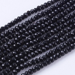 Black Glass Beads Strands, Faceted, Rondelle, Black, 3x2~2.5mm, Hole: 0.5mm, about 160~165pcs/strand, 15~16inch