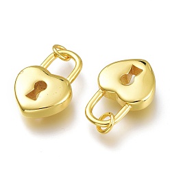 Golden Brass Padlock Pendants, with Jump Rings, Long-Lasting Plated, Heart Lock, Golden, 19x13x4mm, Hole: 3mm