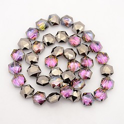 Rosy Brown Hexagon Electroplate Half Black Plated Glass Beads Strands, Faceted, Rosy Brown, 15x14x8mm, Hole: 1mm, about 50pcs/strand, 23.6 inch