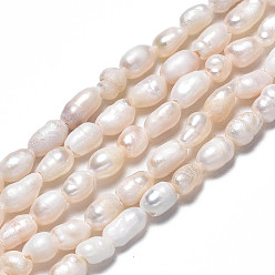 Seashell Color Natural Cultured Freshwater Pearl Beads Strands, Rice, Seashell Color, 3.5~6x3~4mm, Hole: 0.7mm, about 72~76pcs/strand, 13.58 inch~13.98 inch(34.5cm~35.5cm)